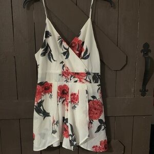 Purple Snow Floral Romper in Red and White